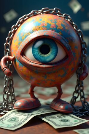 Poster "The World in Chains – Trippy Surreal Poster on Capitalism & Control"